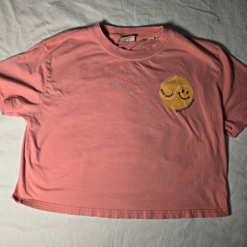 Scotch & Soda Forever Summer Stay Sunny Graphic Crop T-Shirt Pink Womens M